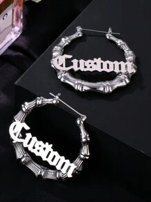 Brincos de argola personalizados com nó de bambu, 80 mm, grandes, aço inoxidável, exagerados, femininos, declaração, clássico, vintage, letra inglesa, presente de aniversário de casamento para namorada, esposa