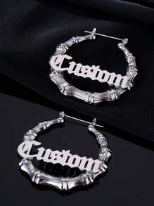 Brincos de argola personalizados com nó de bambu, 80 mm, grandes, aço inoxidável, exagerados, femininos, declaração, clássico, vintage, letra inglesa, presente de aniversário de casamento para namorada, esposa