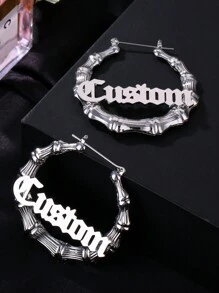 Brincos de argola personalizados com nó de bambu, 80 mm, grandes, aço inoxidável, exagerados, femininos, declaração, clássico, vintage, letra inglesa, presente de aniversário de casamento para namorada, esposa