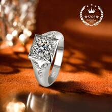 1 件 S925 纯银男士戒指，镶嵌 2 克拉莫桑石，多层叶子设计，带小莫桑石点缀，适合父亲节、聚会、婚礼、派对、嘉年华、礼物、日常佩戴 - 銀色 - 查看 5