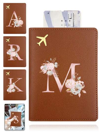 PU护照夹信用卡钱包火车票套旅行配件结婚礼物现金卡收纳包RFID屏蔽证件包旅行返校必备节日礼物首字母26字母图案