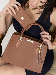 Angike Casual Medium Tote Bag With Shoulder Strap And Crossbody + Women's Wallet - Lạc đà - Xem 2
