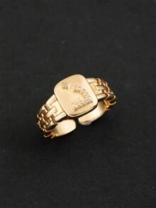 1pc Women's Minimalist Arabic Initial Open Ring (Only Arabic Letters) - Gold - View 21