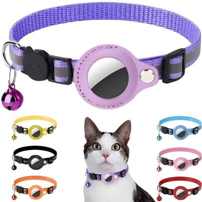 Universal Cat & Dog Anti-Lost Pet Collar, Reflective Design For Night, With Bell, Fits Airtag Tracker (Tracker Not Included), Adjustable Collar, Mechanical Lock, Reflective Design, Comfortable & Secure, Suitable For Small Pets, Cat & Dog Accessories