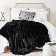 Luxury Fluffy Black Fur Throw Blanket, Soft Cozy Faux Fur Blanket For Couch Sofa Bed, Plush Warm Fuzzy Throws With Long Pile, Home Decor - 黑色 - 查看 6