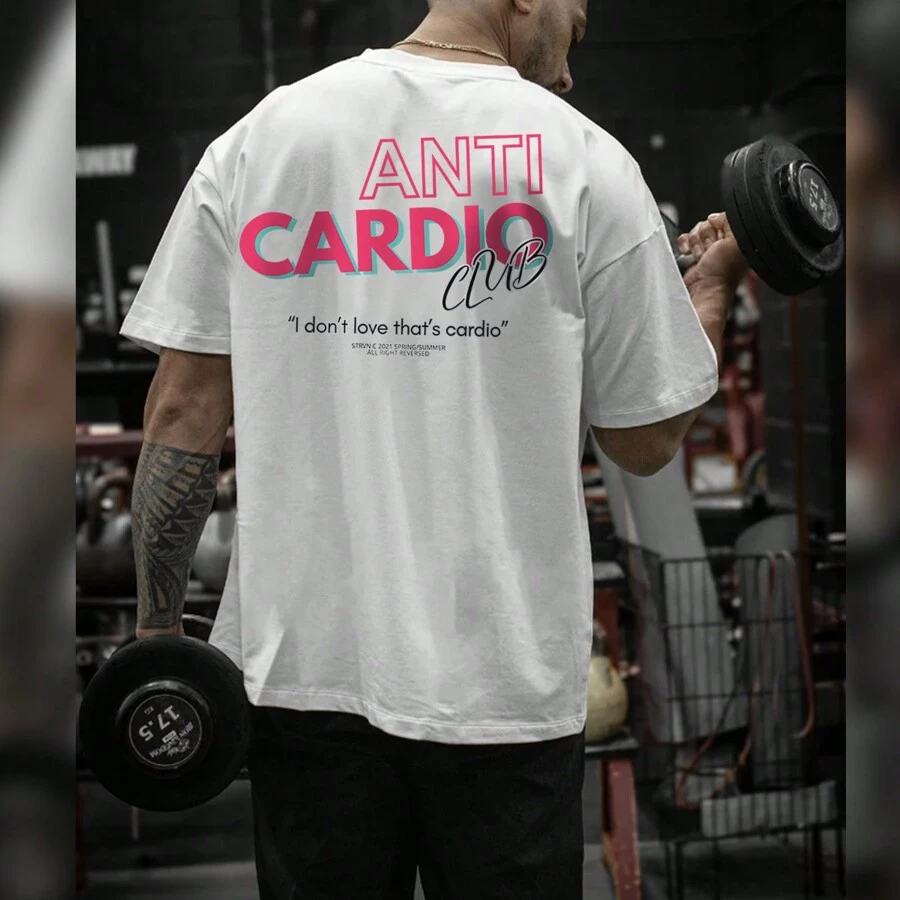 Anticardio Oversized T-Shirt For Bodybuilding Gym Workout - 白色 - 查看 1