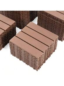 Plastic Interlocking Deck Tiles,44 Pack Patio Deck Tiles,12"X12" Square Waterproof Outdoor All Weather Use, Patio Decking Tiles For Poolside Balcony Backyard, Brown - 1 - Xem 3