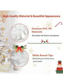 7ft White Artificial Christmas Tree Premium Hinged Pine Tree Holiday Party Decoration 1150 Branch Tips Metal Stand - White - View 9