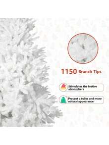 7ft White Artificial Christmas Tree Premium Hinged Pine Tree Holiday Party Decoration 1150 Branch Tips Metal Stand - White - View 3