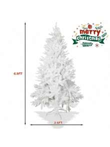 7ft White Artificial Christmas Tree Premium Hinged Pine Tree Holiday Party Decoration 1150 Branch Tips Metal Stand - White - View 7