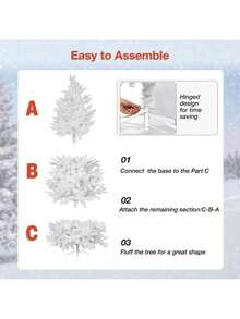 7ft White Artificial Christmas Tree Premium Hinged Pine Tree Holiday Party Decoration 1150 Branch Tips Metal Stand - White - View 4