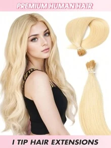 50pcs I-Tip Hair Extensions, Real Human Hair, 613 Natural Black Color, 14-22 Inch Straight Hair, Keratin I-Tip Invisible Hair Extensions - S613 - View 2