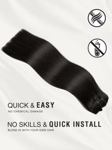 7 Piezas de extensiones de cabello natural de color negro liso con clip de cabello humano Remy - S1 - Ver 5