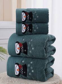 QIBHI 3件套圣诞刺绣雪人帽，1条毛巾/浴巾，圣诞礼物，情侣浴巾/浴巾（派对适用），圣诞装饰浴巾（美容院、酒店、运动、家居用品），毛巾，护肤浴巾 - 墨綠色 - 查看 4