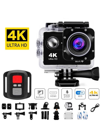 Câmera de ação 4K Ultra HD WiFi 30 metros à prova d'água com controle remoto