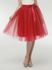 1 Pc Short Midi Length Tulle Tutu Skirt With Ribbon For Halloween Cosplay Wedding Party Black Royal Blue Dark Green Navy Blue Red - Multicolor - View 10