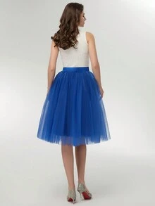 1 Pc Short Midi Length Tulle Tutu Skirt With Ribbon For Halloween Cosplay Wedding Party Black Royal Blue Dark Green Navy Blue Red - Multicolor - View 7