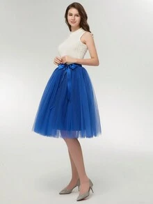 1 Pc Short Midi Length Tulle Tutu Skirt With Ribbon For Halloween Cosplay Wedding Party Black Royal Blue Dark Green Navy Blue Red - Multicolor - View 6