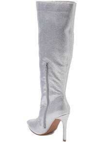 Rhinestone Thigh-High Boots – Glamorous Stiletto Heel Boots - Silver - View 5