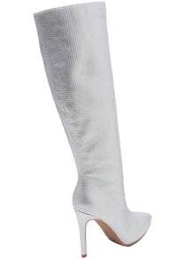 Rhinestone Thigh-High Boots – Glamorous Stiletto Heel Boots - Silver - View 6