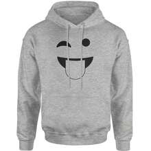 Emoticon Tongue Hanging Out Smile Face Adult Hoodie Sweatshirt - Heather grey - View 1