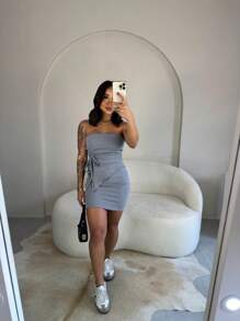 Women's Set With Skirt And Adjustable Strapless Blouse - Xám - Xem 8