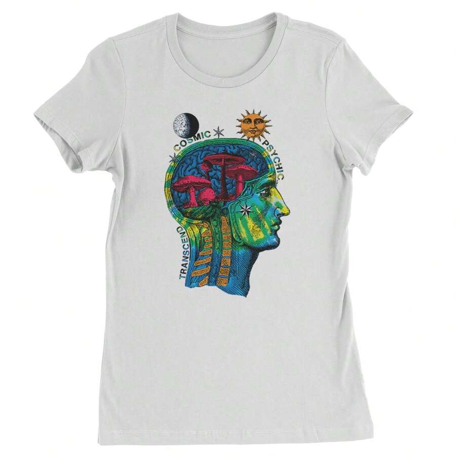 Psyche-Delic Cosmic Mushroom Head Womens T-Shirt - 白色 - 查看 1