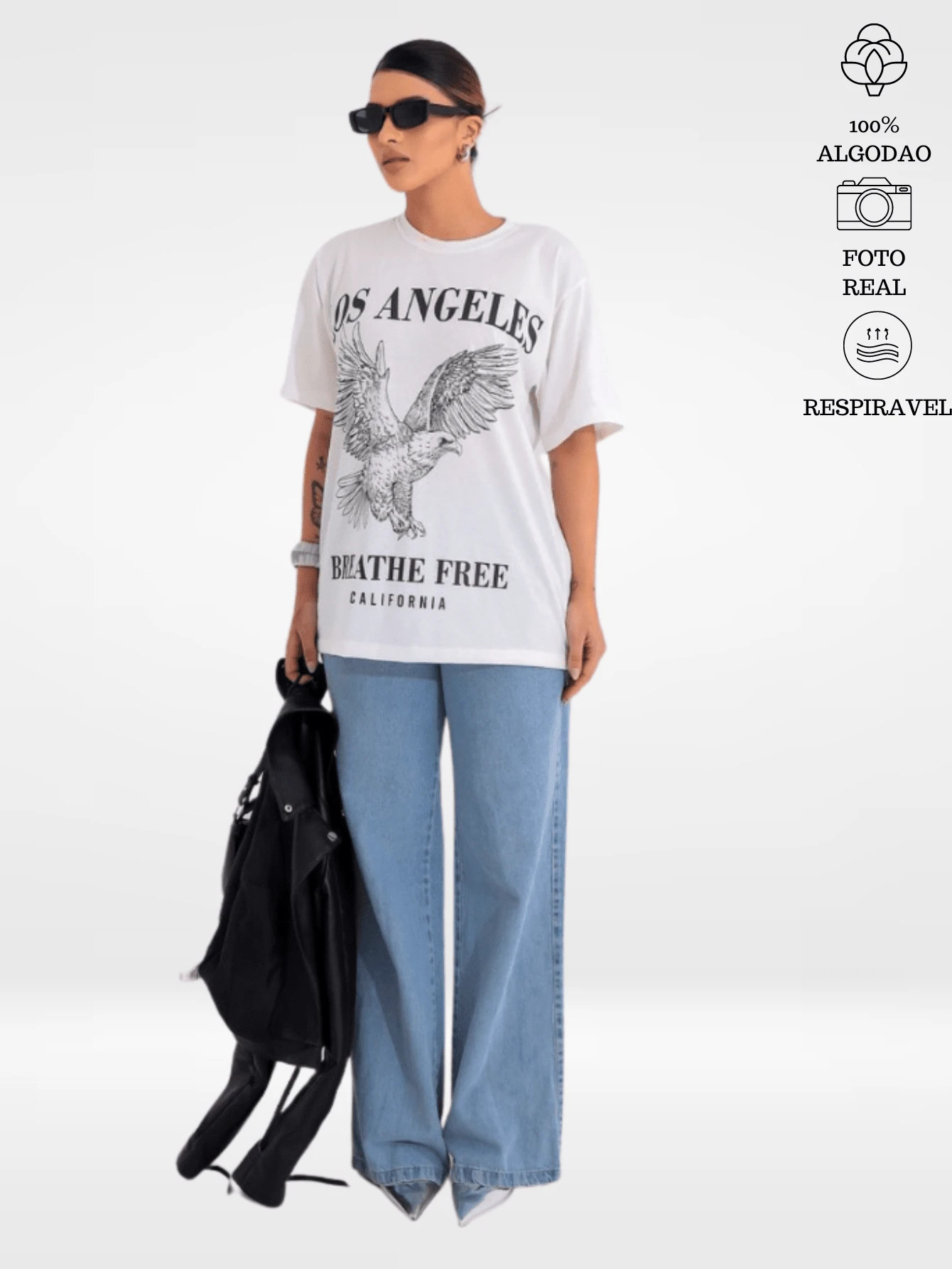 Women's Los Angeles Eagle Oversize Laguinha T-Shirt 100% Cotton - trắng - Xem 1
