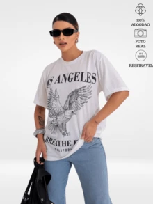 Women's Los Angeles Eagle Oversize Laguinha T-Shirt 100% Cotton - trắng - Xem 2