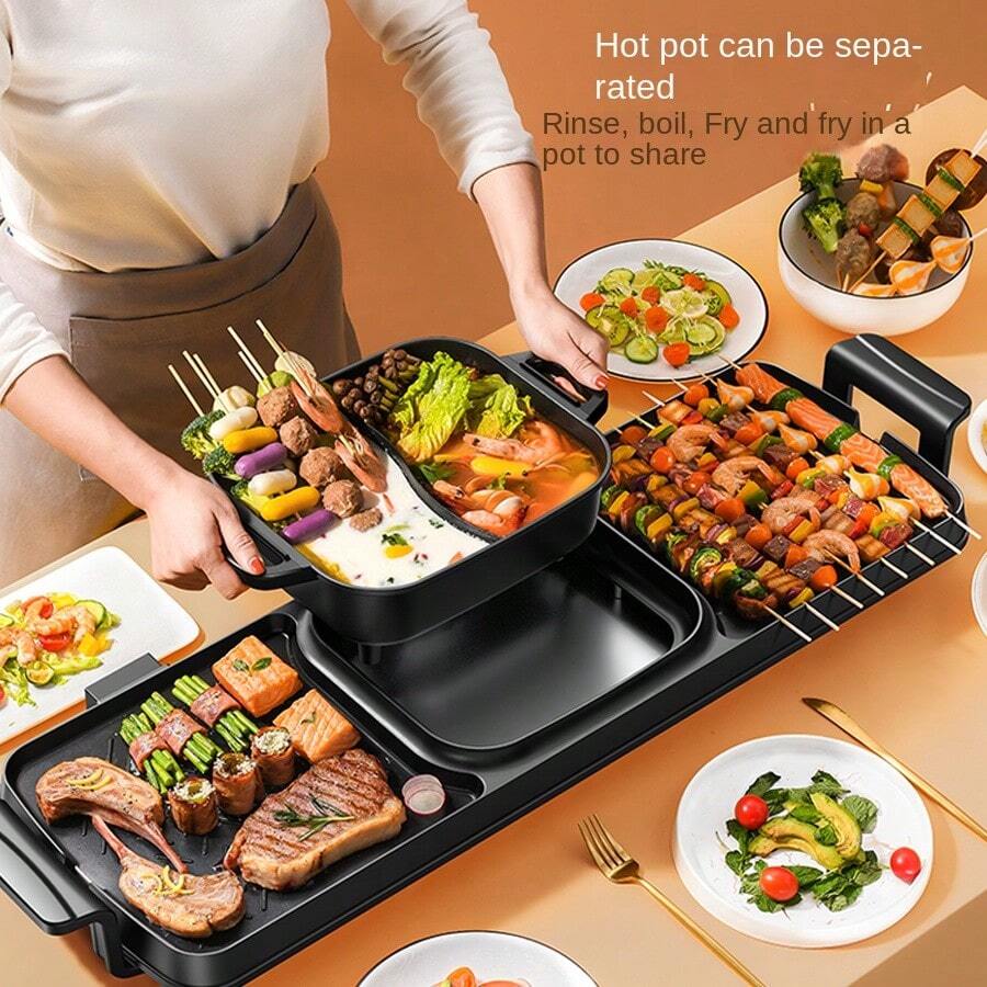 1 pieza Parrilla eléctrica y olla a presión versátil de alta capacidad, apta para asar pescado y cocinar platos calientes, tamaño pequeño para el hogar - Tipo de Enchufe A USA (110-127V) - Ver 1
