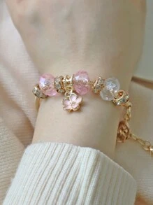 1 件粉色蝴蝶结心形手链，星形 DIY 手链，芭蕾可调节手链，粉色手链 - 櫻花diy手鍊 - 查看 6