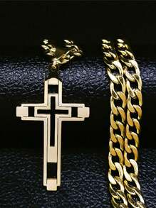 2025 Hiphop-Kette aus Edelstahl Halskette, gold/silber/schwarz, langer Anhänger, Halskette für Frauen/Männer Paare, Geschenk für Feiertage, religiöse Accessoires - Stern - Übersicht 3