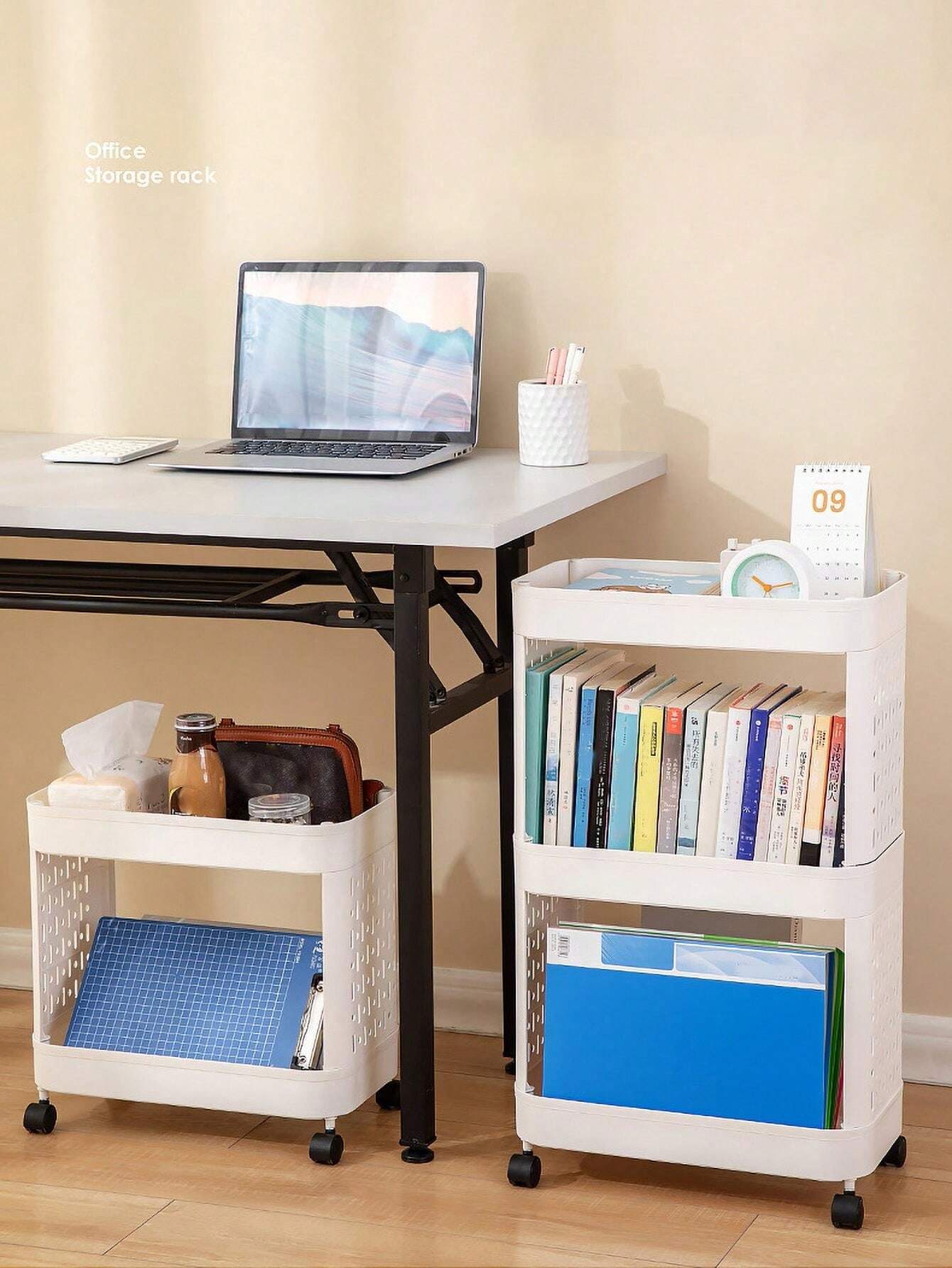 1pc Underdesk Mobile Mini Trolley Shelf, Floor Desk Narrow Gap Storage