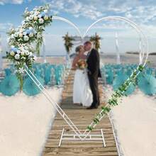6.79*6.89ft White Heart-Shaped Metal Wedding Arch Flower Balloon Frame Backdrop Stand For Birthday Party Event Ceremony Decoration - trắng - Xem 10