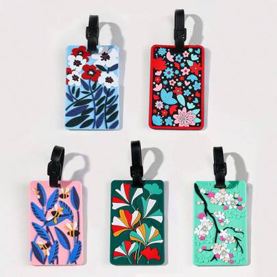 Unique Floral Pattern Luggage Tag With Strap, Colorful Suitcase Identifier For Women Men Kids Girls, Casual Lightweight Backpack Tag Suitcase Tag Baggage Tag, Airplane Boarding Tag, Travel Carrying Identification Tag Bag For School School Accessories School Stuff