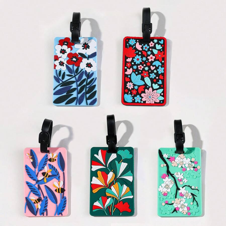 Unique Floral Pattern Luggage Tag With Lanyard, Colorful, Suitable For All Ages, Casual And Lightweight, Can Be Used As Backpack, Suitcase, Airplane Boarding Pass, Travel Identification Tag, Also Suitable For School Supplies Bag - Multicolor - View 1