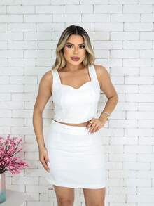 Cropped Set With Skirt - 白色 - 查看 4