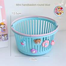 Mini Hand Basket Bath Small Plastic Brush Holder Cosmetics Stationery Box Pen Fruit - Màu xanh tròn - Xem 1