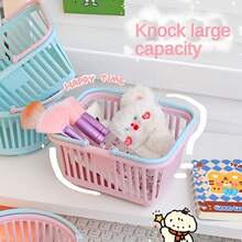 Mini Hand Basket Bath Small Plastic Brush Holder Cosmetics Stationery Box Pen Fruit - Màu xanh tròn - Xem 8