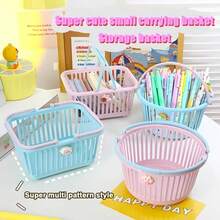 Mini Hand Basket Bath Small Plastic Brush Holder Cosmetics Stationery Box Pen Fruit - Màu xanh tròn - Xem 7