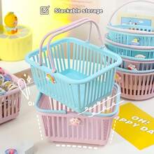 Mini Hand Basket Bath Small Plastic Brush Holder Cosmetics Stationery Box Pen Fruit - Màu xanh tròn - Xem 6