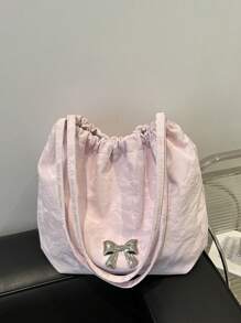 时尚韩版大容量百褶水桶托特包新款单肩包斜挎包 - 彩色 - 查看 8