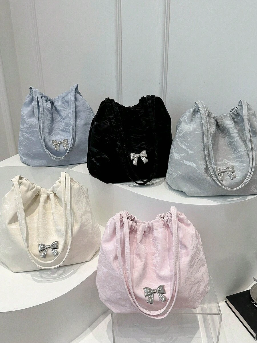 时尚韩版大容量百褶水桶托特包新款单肩包斜挎包 - 彩色 - 查看 1