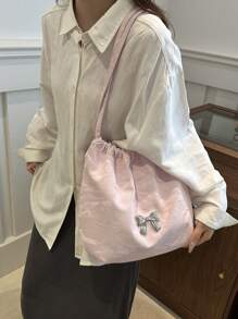 时尚韩版大容量百褶水桶托特包新款单肩包斜挎包 - 彩色 - 查看 3