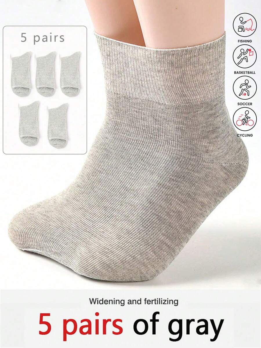 5 Pairs/Oversized Socks For Middle-Aged And Elderly People, Loose Mouth Socks For Obese And Swollen Feet, Plus Excess Fat, Plus Oversized, Spring And Autumn Season, Loose Maternity Socks, Middle-Aged And Elderly Socks, Spring And Summer Loose Mouth Socks, New Silk Socks, Thin Midsole Business Socks, Midsole Socks - Multicolor - View 1