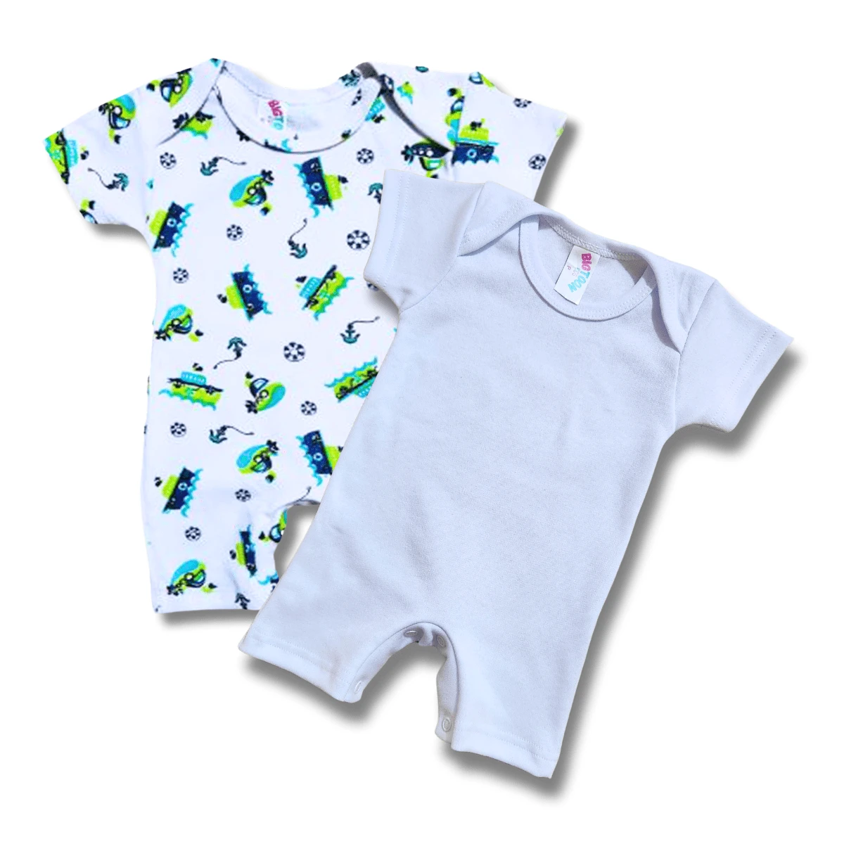 Kit 2 Short Baby Jumpsuits In Plain Printed Suede PROMOTION - 白色 - 查看 1