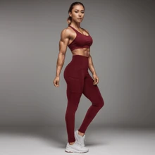 Women Sports Leggings - 酒紅色 - 查看 3