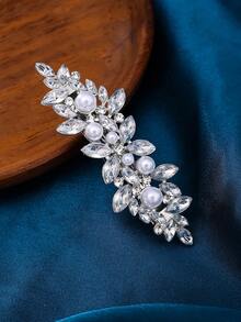 1 Set (4pcs) Fashionable Minimalist Rhombus Crystal Zinc Alloy & Pearl Hair Clips, Bridal Wedding Party Headpiece, Claw Clips, Hair Barrettes - Silver - View 10