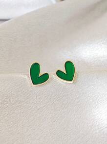 1 对优雅心形油滴耳环情人节、妈妈、母亲、母亲节、礼物 - 綠色 - 查看 2