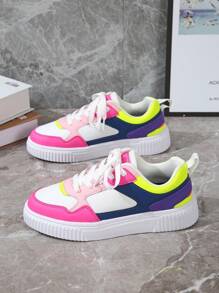 Comfortable Versatile Women Shoes, Ladies Low-Top Lace-Up Multicolor Sneakers, Outdoor Casual Shoes, Non-Slip Breathable Skateboard Shoes - 多色 - 查看 7